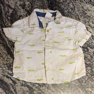 Joe Fresh White Button-Down Shirt with Lime Alligator Print
